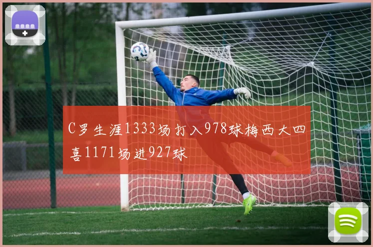 C罗生涯1333场打入978球梅西大四喜1171场进927球